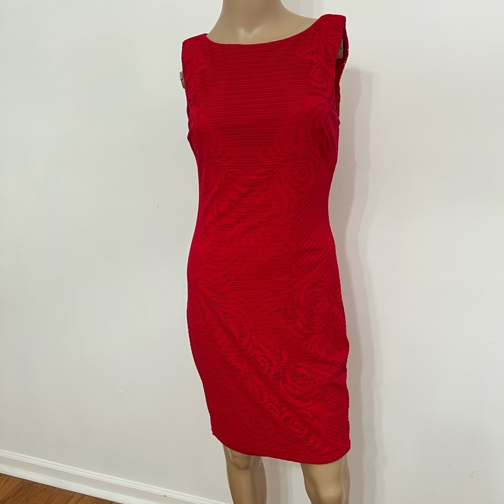 Cache Vibrant Red Textured Sleeveless Dress